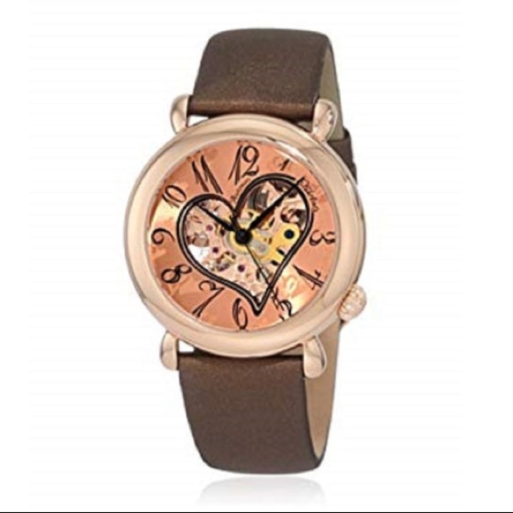 STUHRLING Original Women’s Automatic Rose-Gold Heart Cupid Watch W/Leather